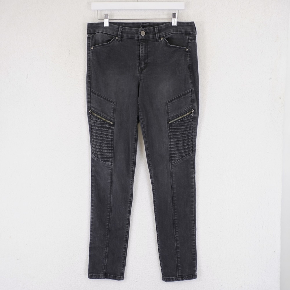 Metaphor Black Denim Stretch Jeans‎ 12 32/31 Side Zipper Pockets Mid Rise